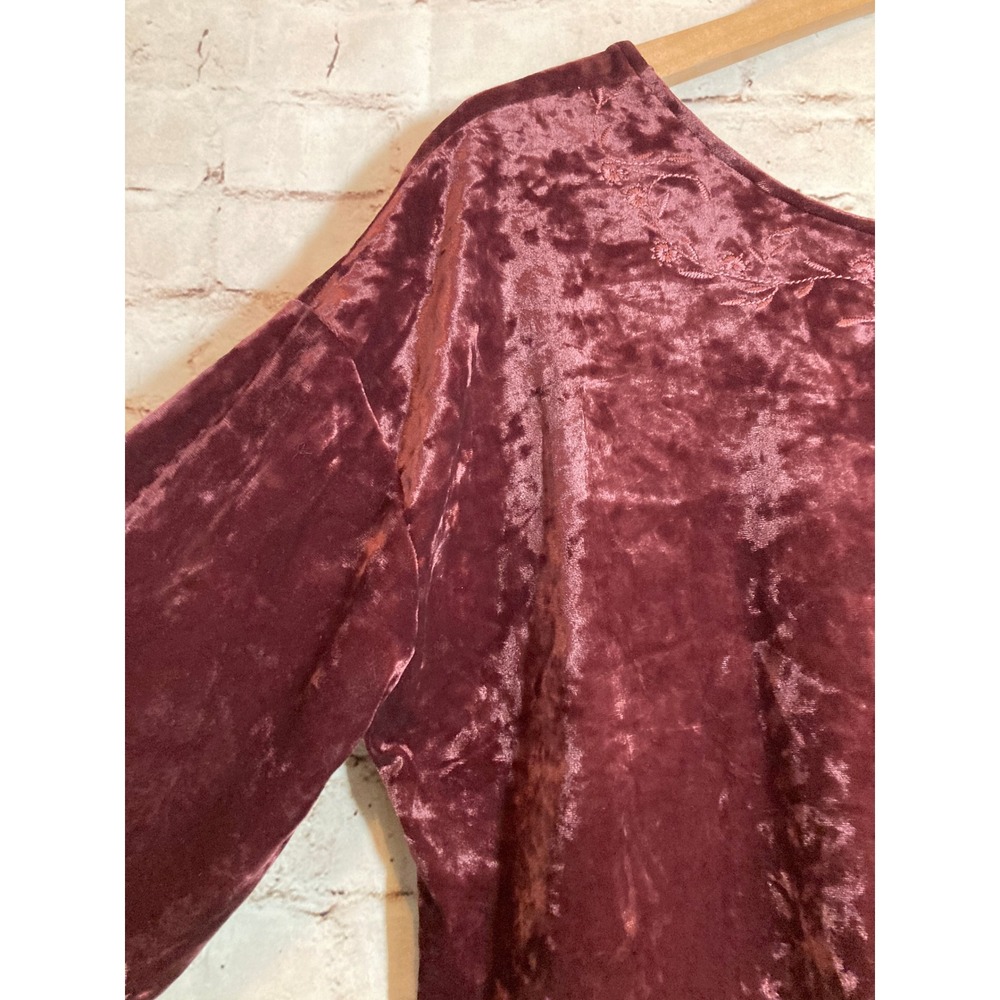 J. Jill Velvet Top Womens Medium Dark‎ Mauve Embroidered Half Sleeve Coquette - Picture 4 of 14
